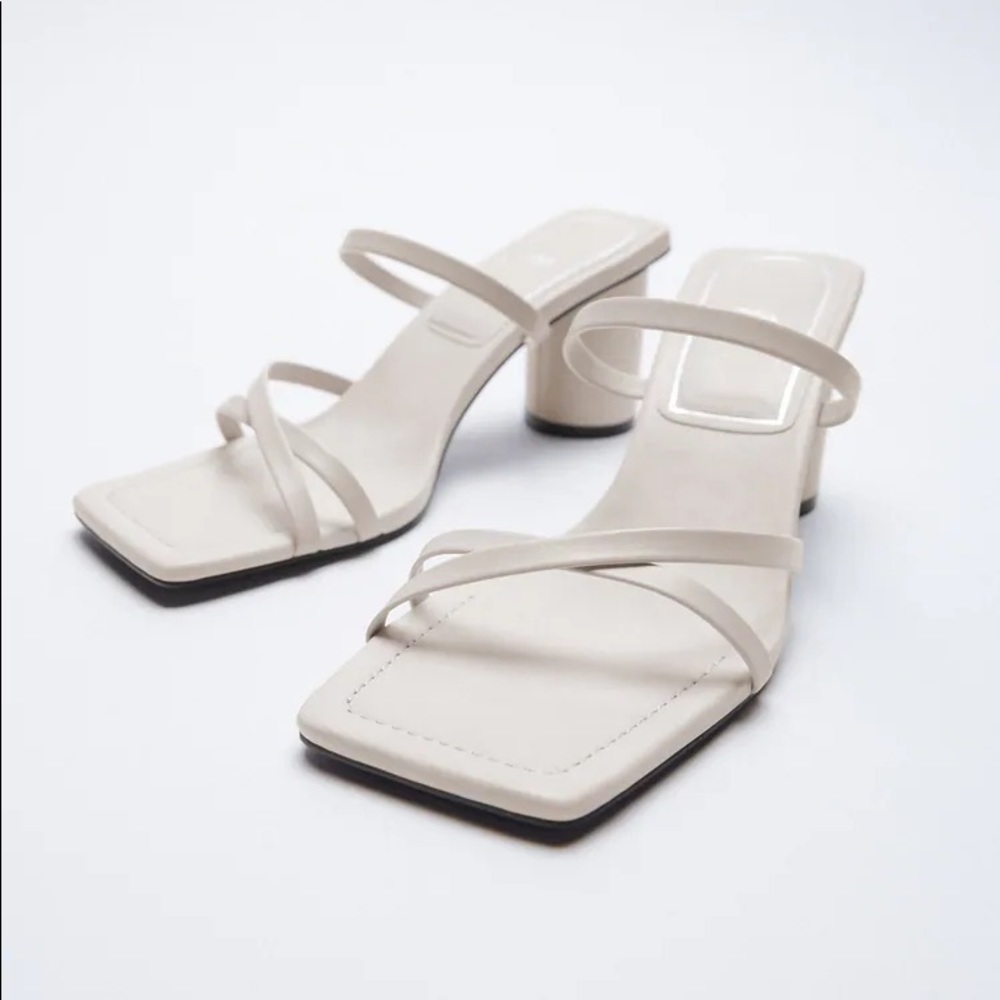 Zara White Strappy Heels Us SZ 6